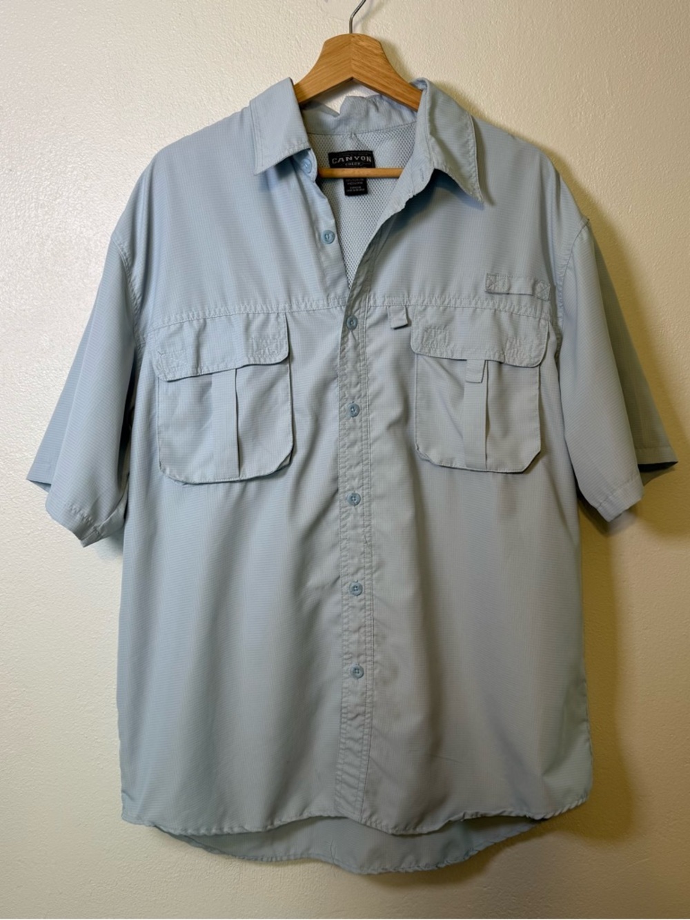 Canyon Creek Men's Pale Blue Short Sleeve Button-Up Fishing Shirt Size XL